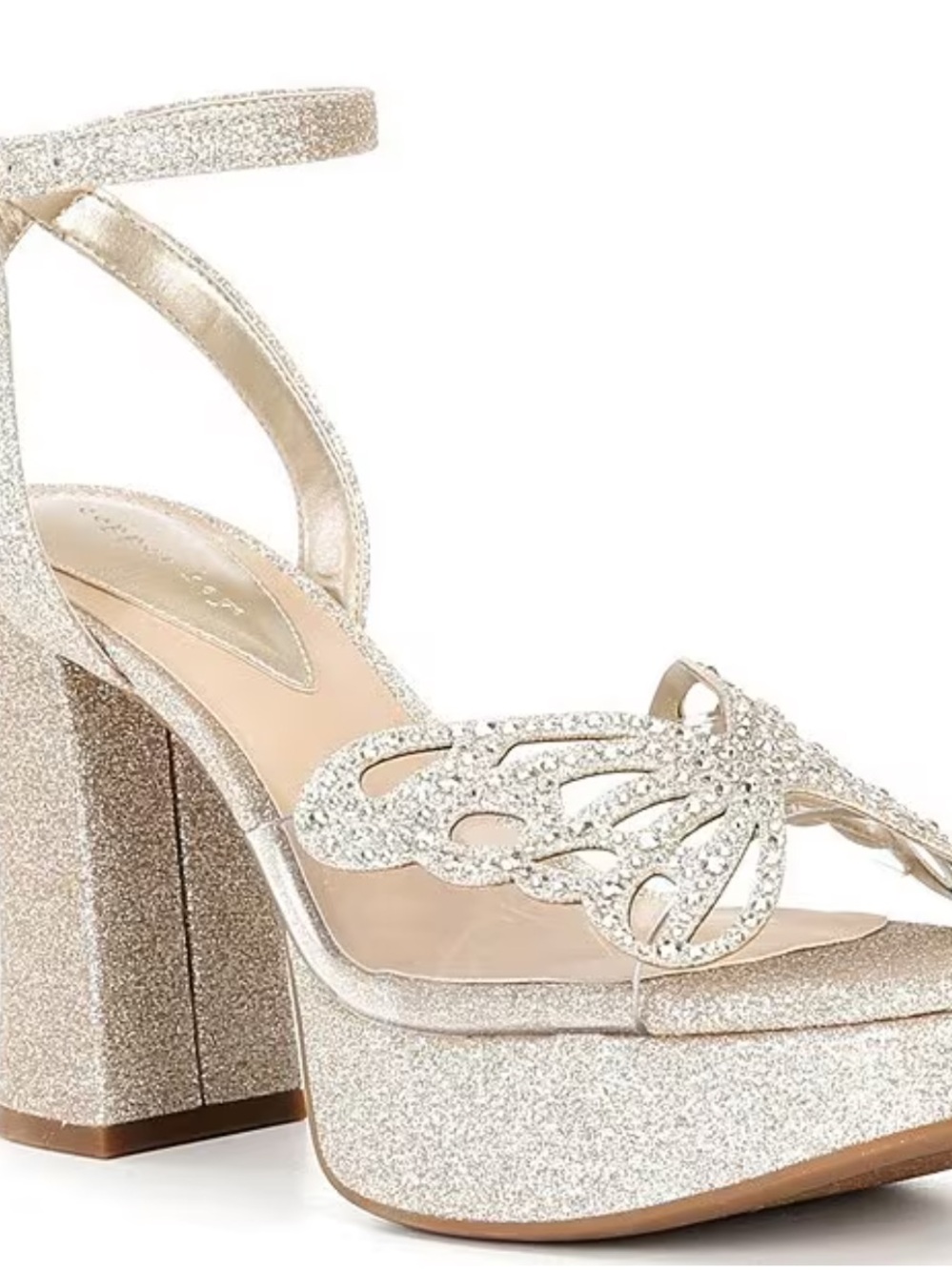 Marigold Rhinestonr Embellished Butterfly Glitter Platform Heel Sandals